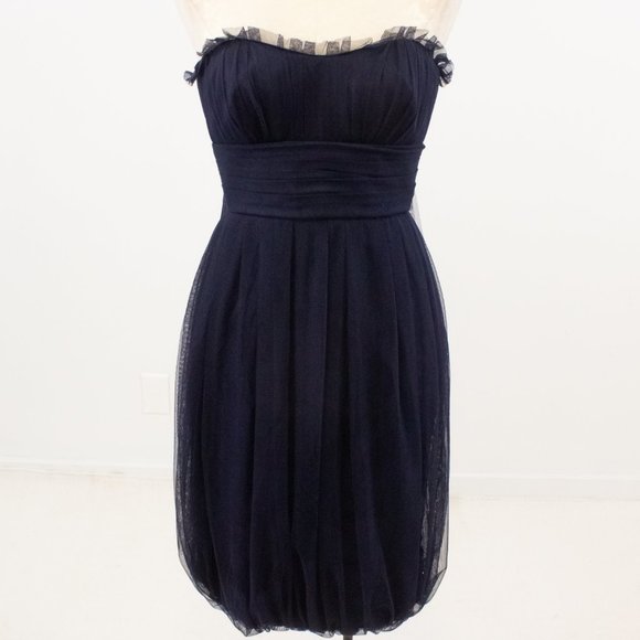 Vera Wang 4 Corset Strapless Tulle Midi Dress Blue - Picture 15 of 15